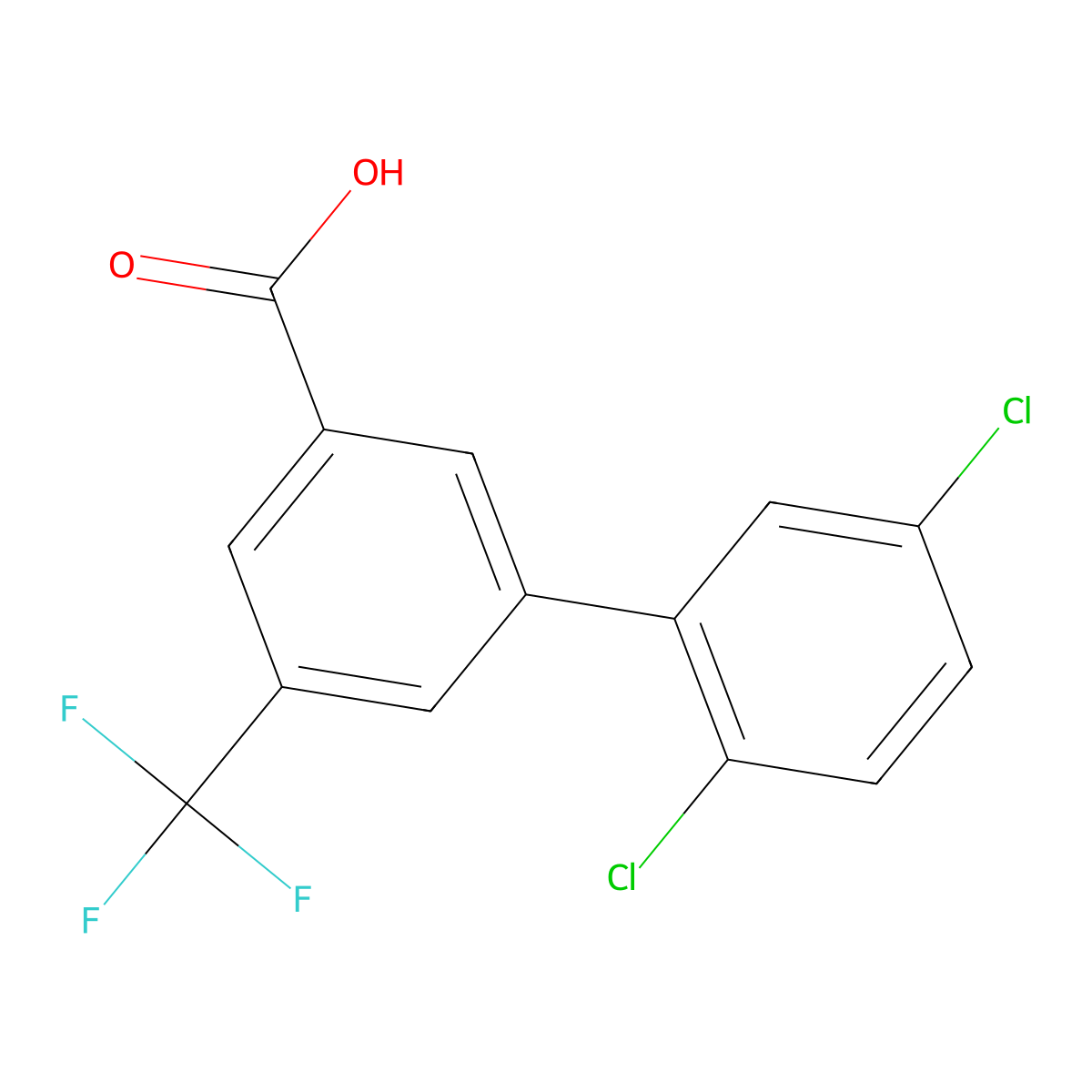 2',5'-Dichloro-5-(trifluoromethyl)[1,1'-biphenyl]-3-carboxylic acid molecular structure, CAS 1261984-56-8