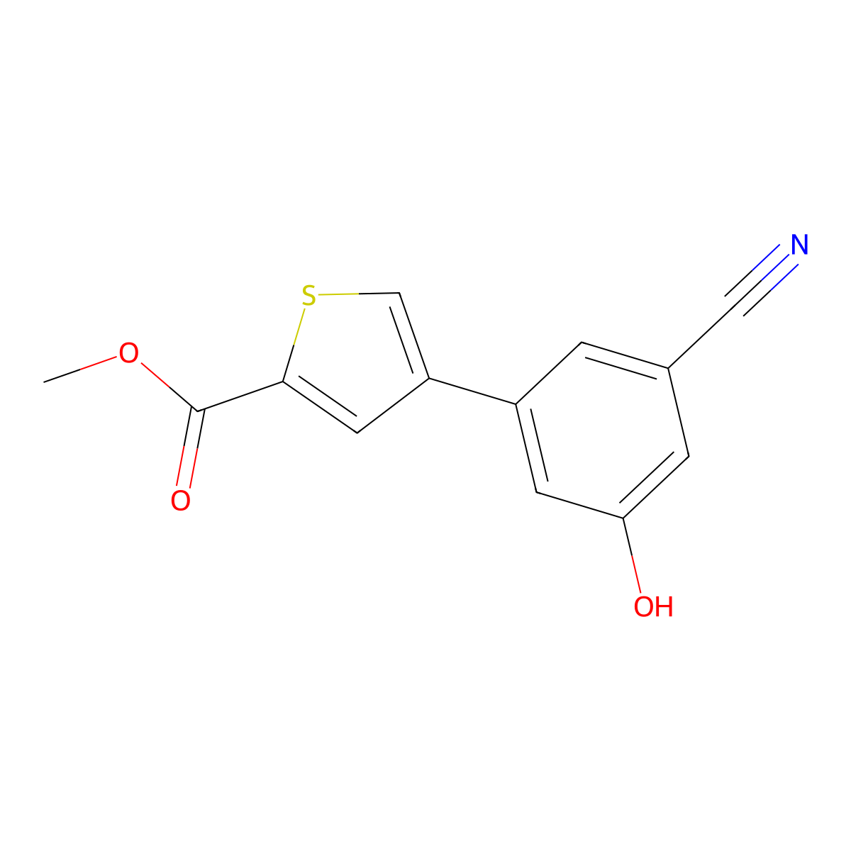 Methyl 4-(3-cyano-5-hydroxyphenyl)thiophene-2-carboxylate molecular structure, CAS 1261986-29-1