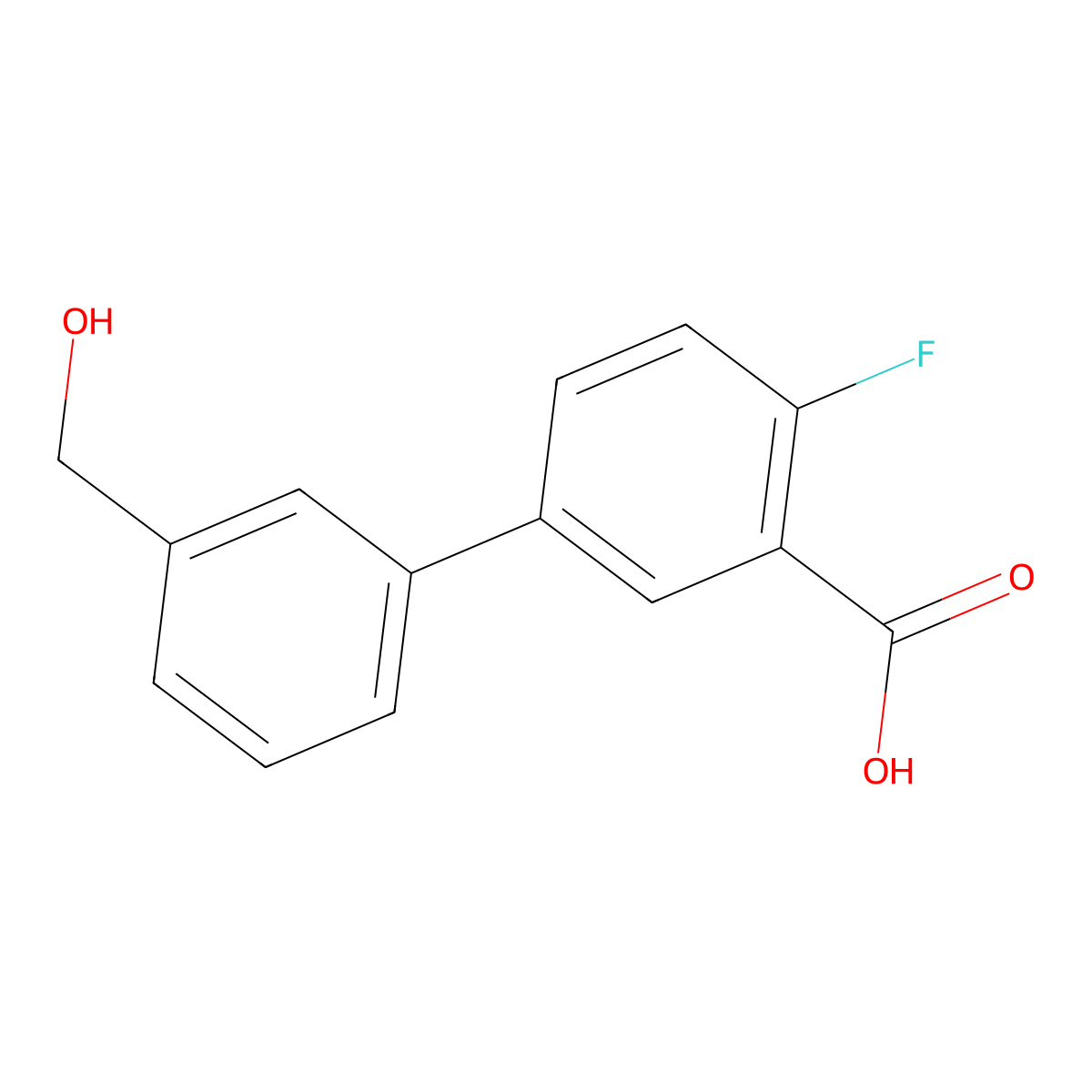 2-Fluoro-5-(3-hydroxymethylphenyl)benzoic acid molecular structure, CAS 1261986-35-9