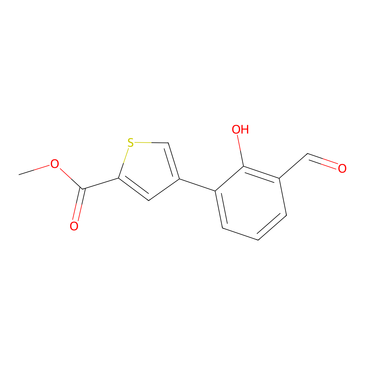 Methyl 4-(3-formyl-2-hydroxyphenyl)thiophene-2-carboxylate molecular structure, CAS 1261986-58-6