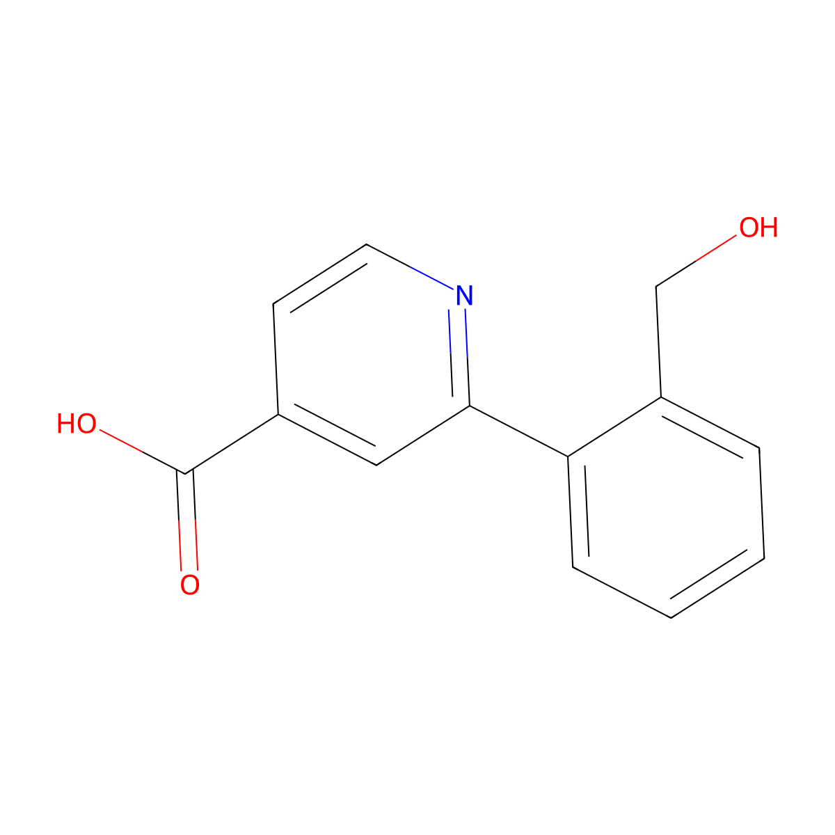 2-[2-(Hydroxymethyl)phenyl]pyridine-4-carboxylic acid molecular structure, CAS 1261988-90-2
