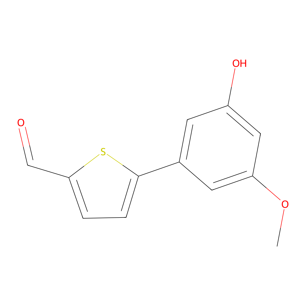 5-(3-Hydroxy-5-methoxyphenyl)thiophene-2-carbaldehyde molecular structure, CAS 1261989-15-4
