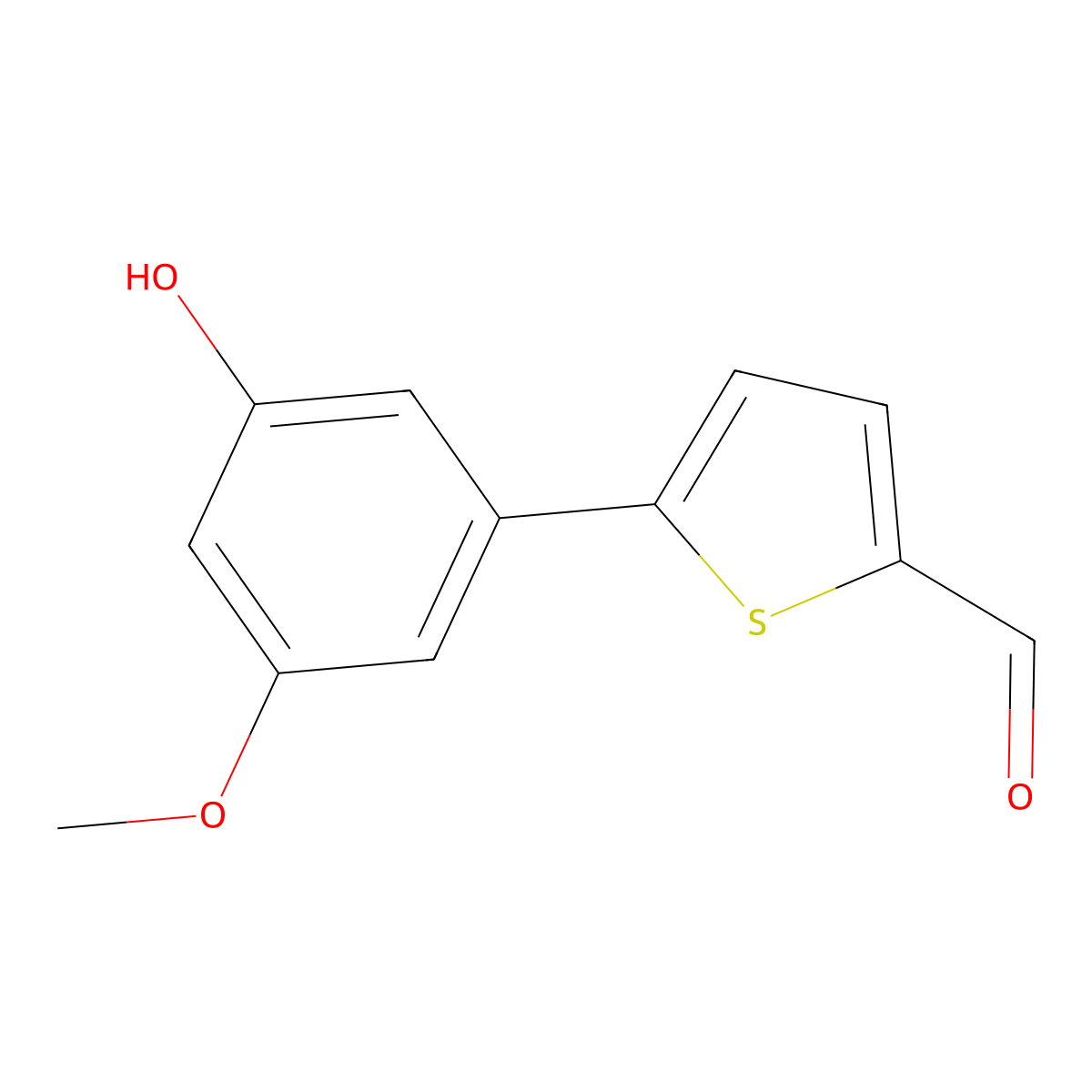 5-(3-Hydroxy-5-methoxyphenyl)thiophene-2-carbaldehyde molecular structure, CAS 1261989-15-4