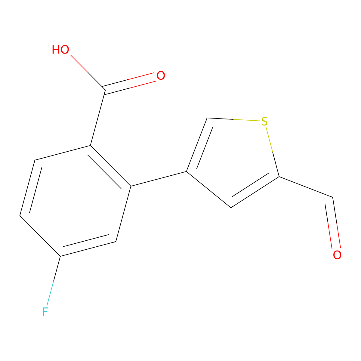 4-Fluoro-2-(5-formylthiophen-3-yl)benzoic acid molecular structure, CAS 1261989-73-4