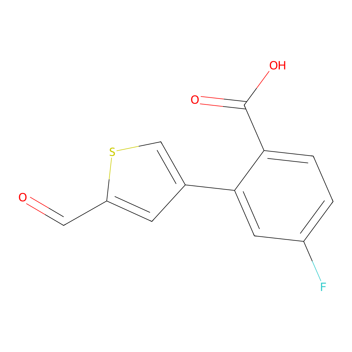 4-Fluoro-2-(5-formylthiophen-3-yl)benzoic acid molecular structure, CAS 1261989-73-4