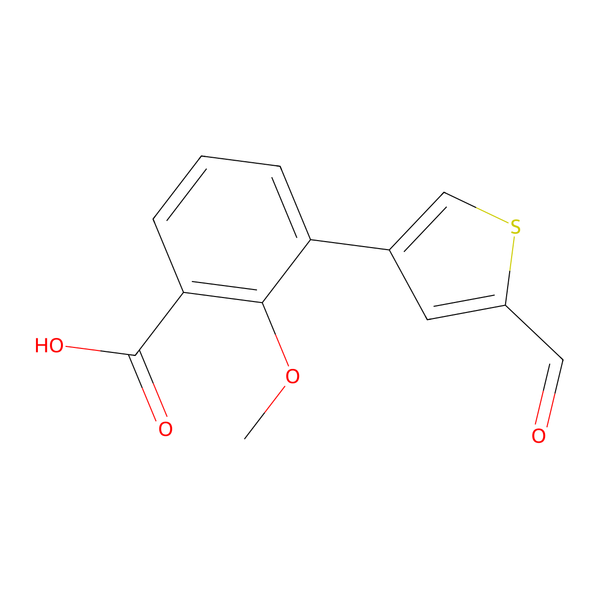 3-(2-Formylthiophen-4-YL)-2-methoxybenzoic acid molecular structure, CAS 1261989-80-3