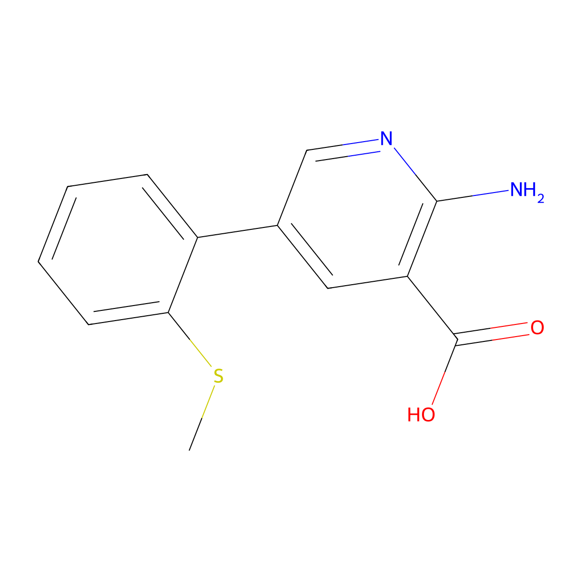 2-Amino-5-(2-methylthiophenyl)nicotinic acid molecular structure, CAS 1261991-59-6