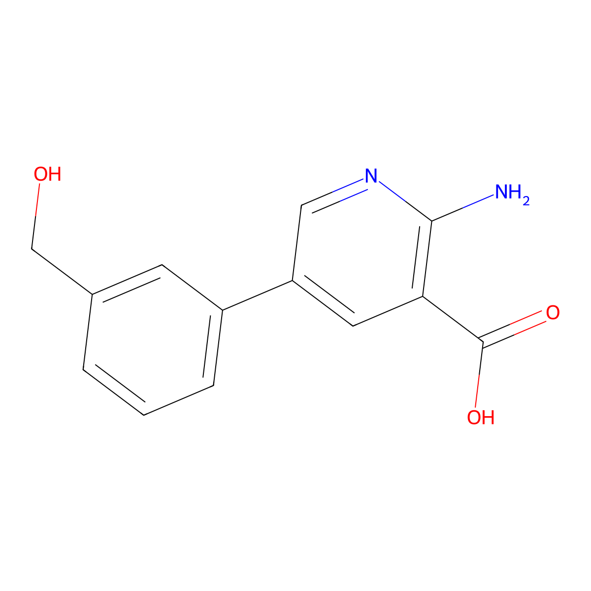 2-Amino-5-[3-(hydroxymethyl)phenyl]pyridine-3-carboxylic acid molecular structure, CAS 1261991-82-5
