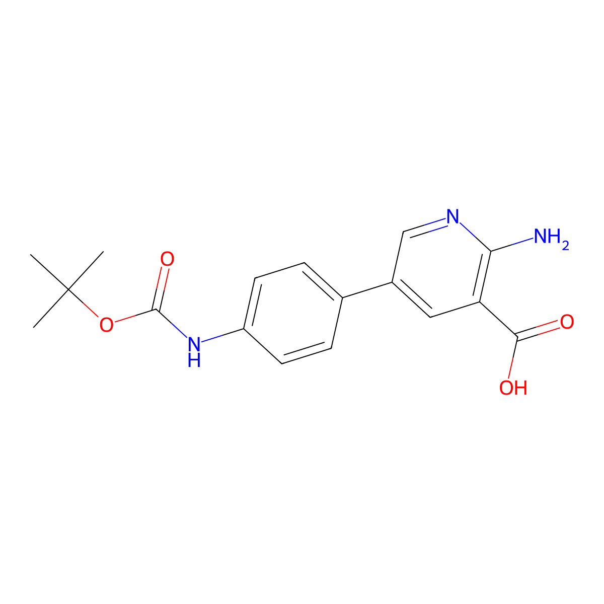 2-Amino-5-(4-boc-aminophenyl)nicotinic acid molecular structure, CAS 1261992-23-7