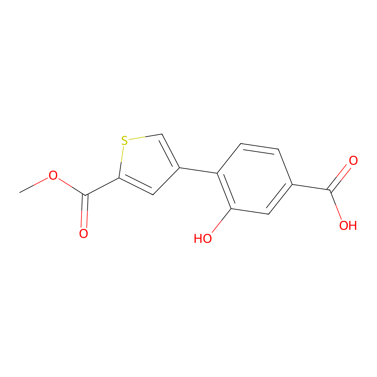 3-Hydroxy-4-[5-(methoxycarbonyl)thiophen-3-YL]benzoic acid molecular structure, CAS 1261992-44-2