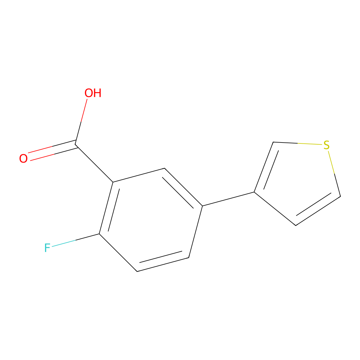 2-Fluoro-5-(thiophen-3-YL)benzoic acid molecular structure, CAS 1261993-00-3