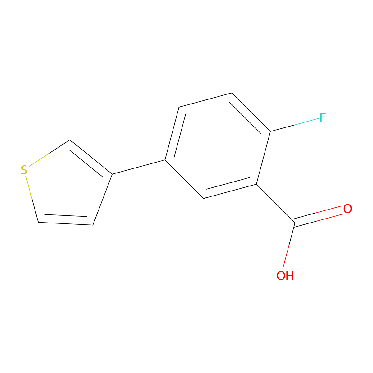 2-Fluoro-5-(thiophen-3-YL)benzoic acid molecular structure, CAS 1261993-00-3