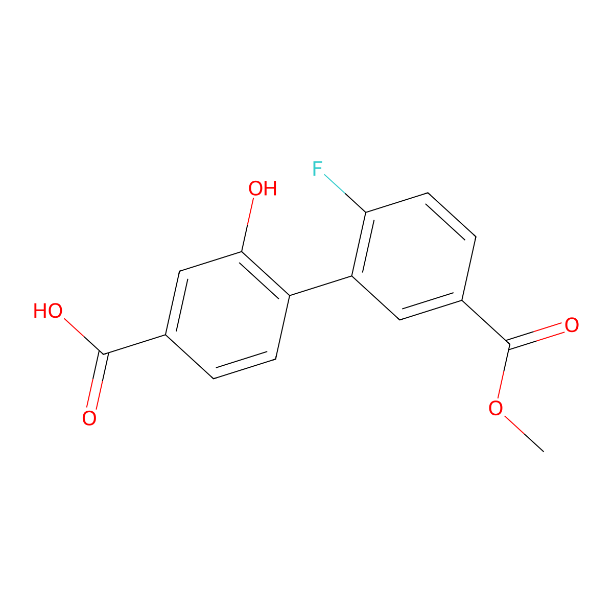 4-(2-Fluoro-5-methoxycarbonylphenyl)-3-hydroxybenzoic acid molecular structure, CAS 1261993-58-1