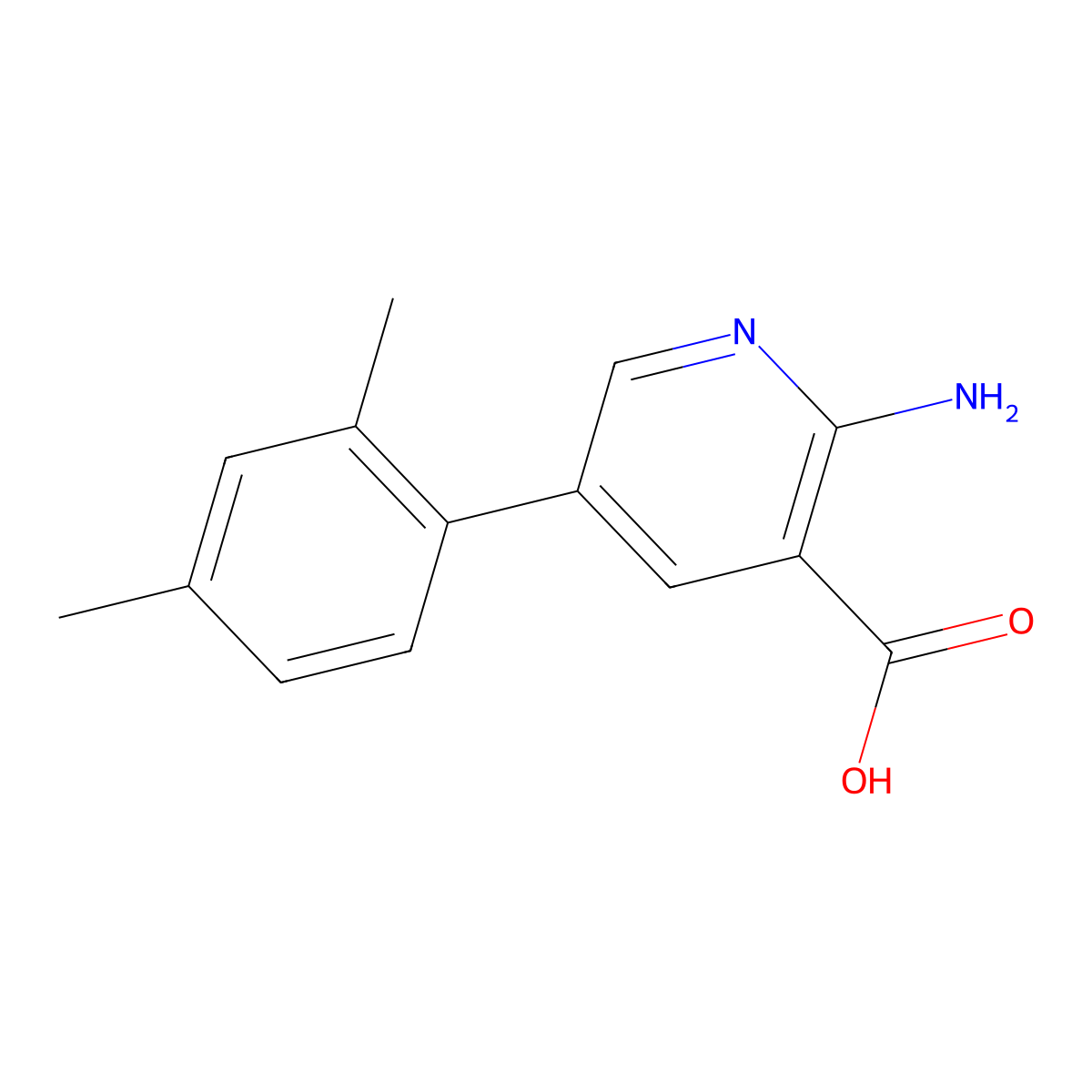 2-Amino-5-(2,4-dimethylphenyl)pyridine-3-carboxylic acid molecular structure, CAS 1261996-47-7