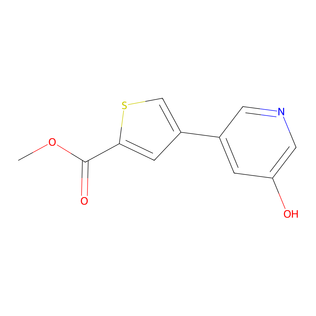 Methyl 4-(5-hydroxypyridin-3-yl)thiophene-2-carboxylate molecular structure, CAS 1261996-48-8