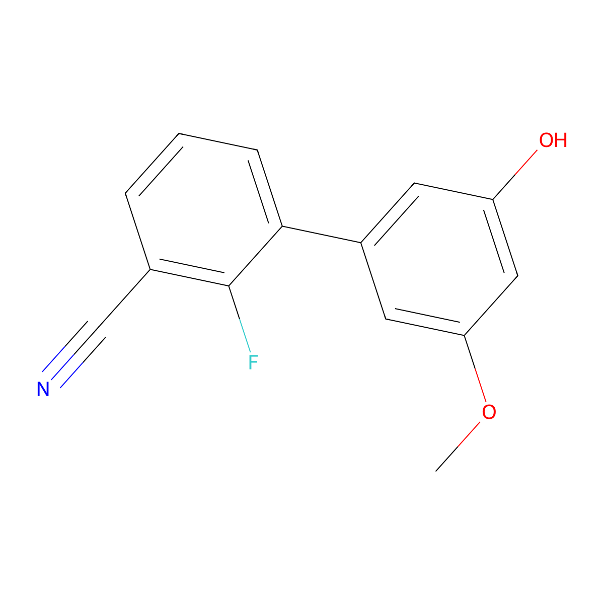 2-Fluoro-3'-hydroxy-5'-methoxy[1,1'-biphenyl]-3-carbonitrile molecular structure, CAS 1261996-99-9