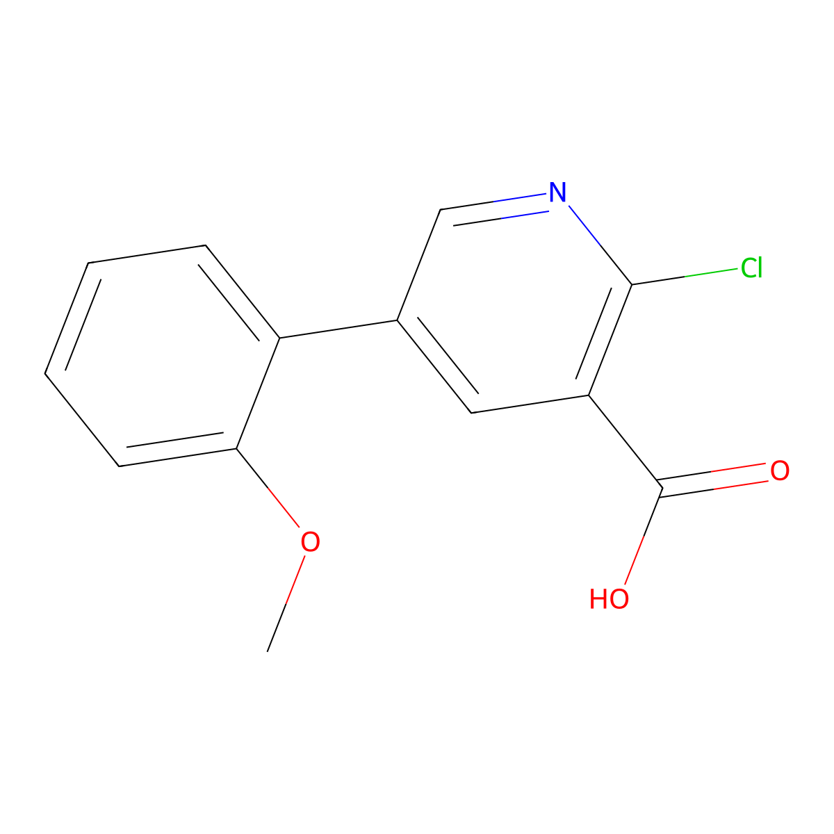 2-Chloro-5-(2-methoxyphenyl)pyridine-3-carboxylic acid molecular structure, CAS 1261997-20-9