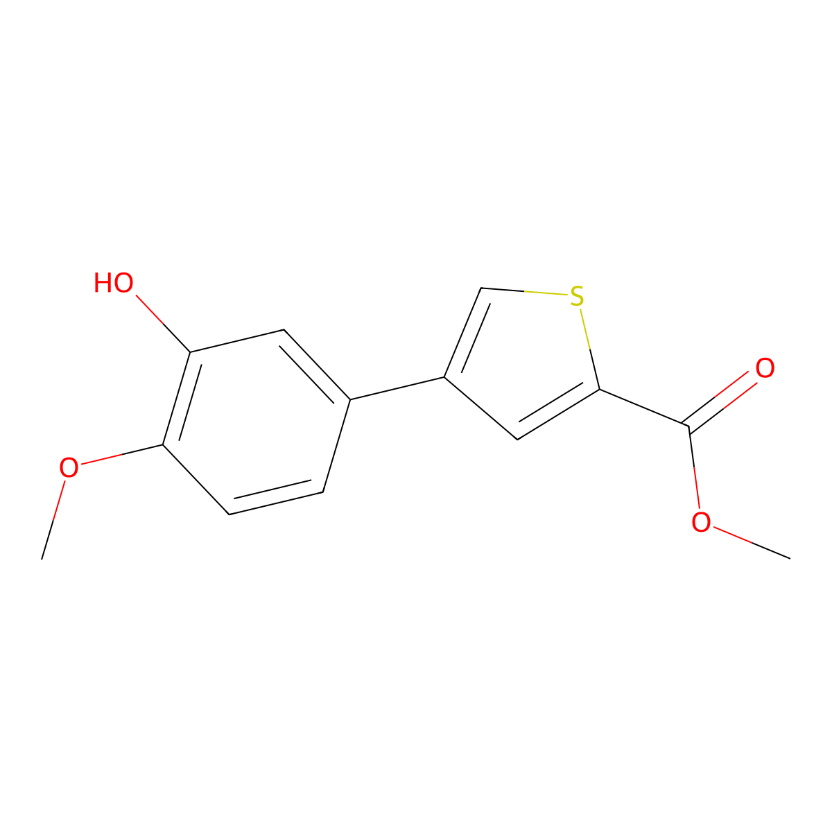 Methyl 4-(3-hydroxy-4-methoxyphenyl)thiophene-2-carboxylate molecular structure, CAS 1261997-85-6