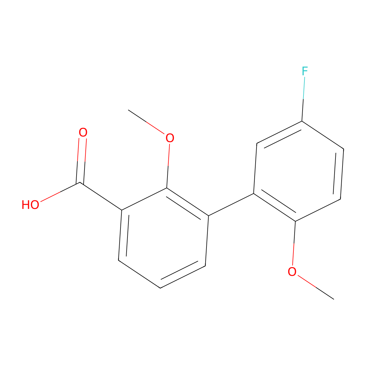 3-(5-Fluoro-2-methoxyphenyl)-2-methoxybenzoic acid molecular structure, CAS 1261998-40-6