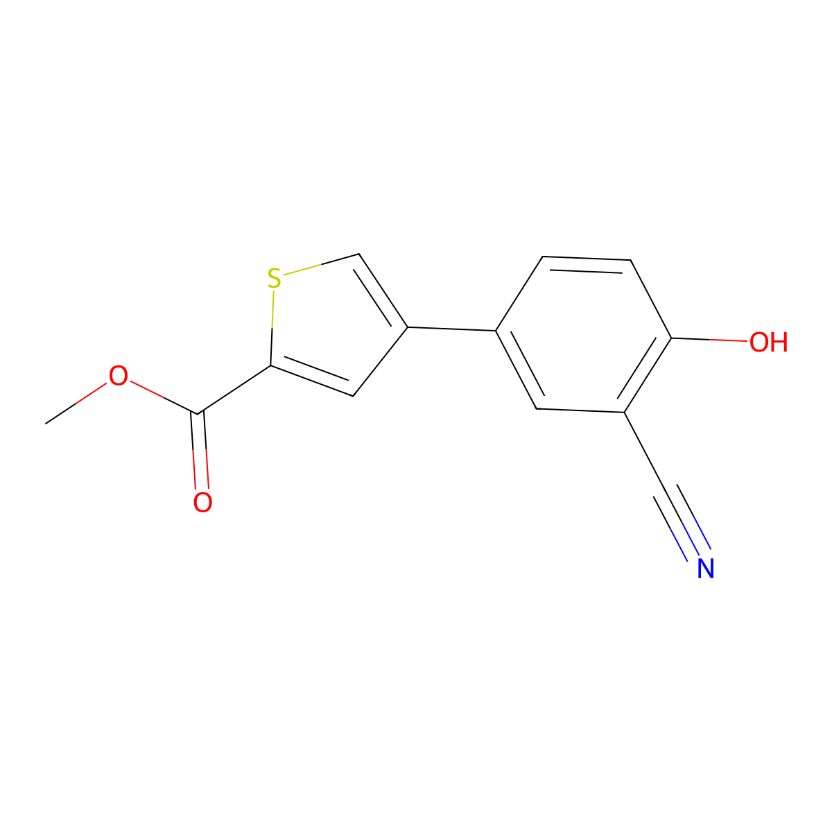 Methyl 4-(3-cyano-4-hydroxyphenyl)thiophene-2-carboxylate molecular structure, CAS 1262000-96-3