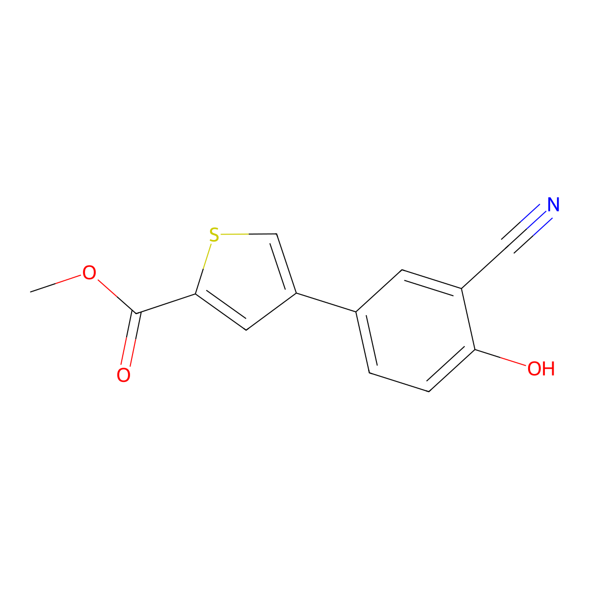 Methyl 4-(3-cyano-4-hydroxyphenyl)thiophene-2-carboxylate molecular structure, CAS 1262000-96-3