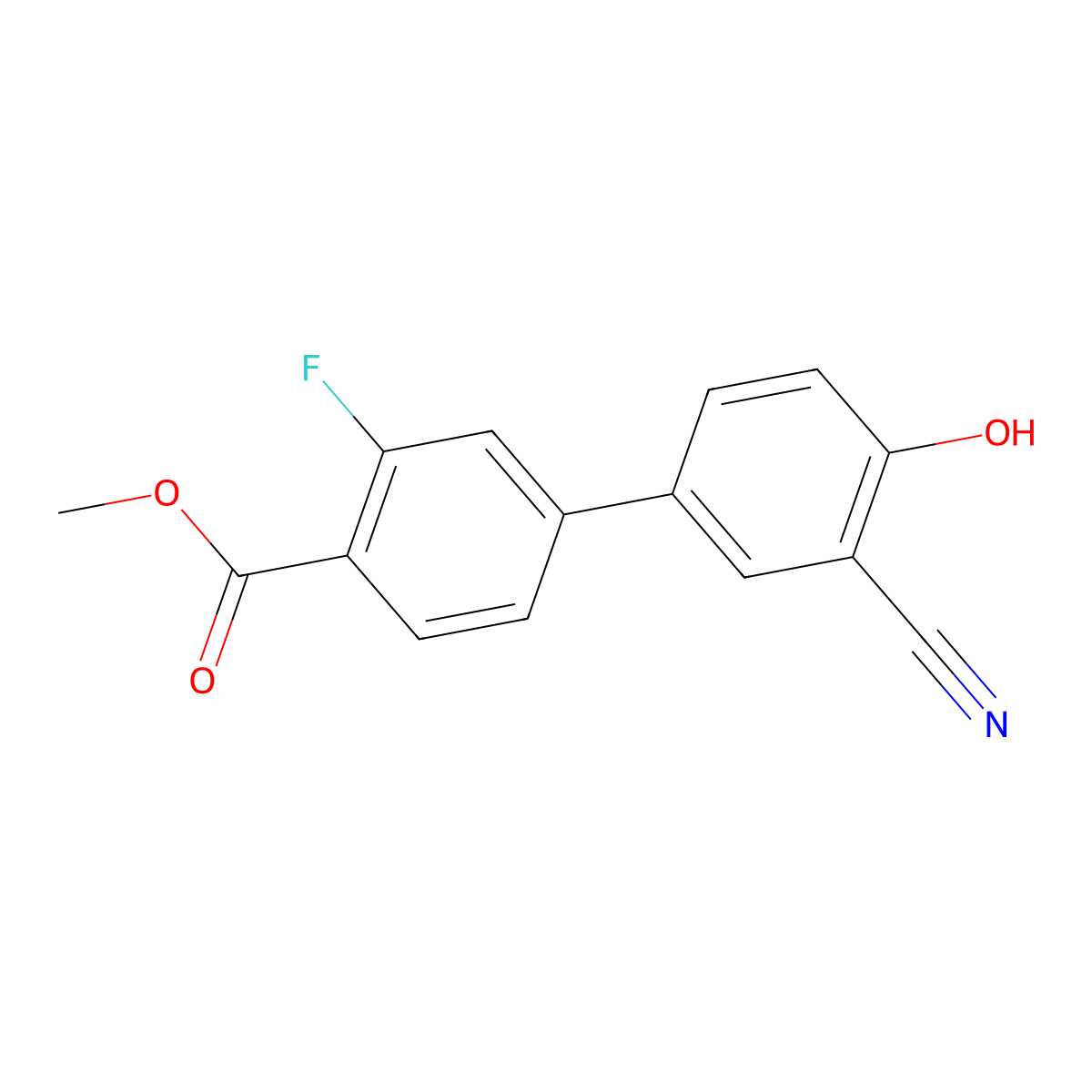 2-Cyano-4-(3-fluoro-4-methoxycarbonylphenyl)phenol molecular structure, CAS 1262001-02-4