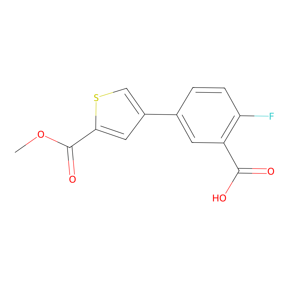 2-Fluoro-5-[5-(methoxycarbonyl)thiophen-3-YL]benzoic acid molecular structure, CAS 1262001-83-1