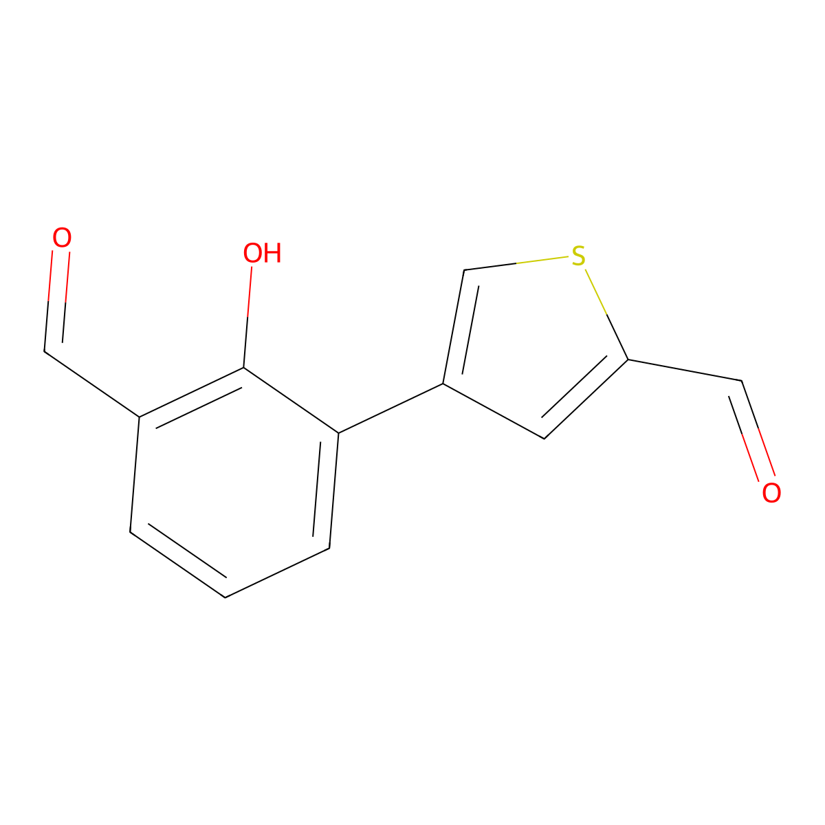 4-(3-Formyl-2-hydroxyphenyl)thiophene-2-carbaldehyde molecular structure, CAS 1262003-24-6