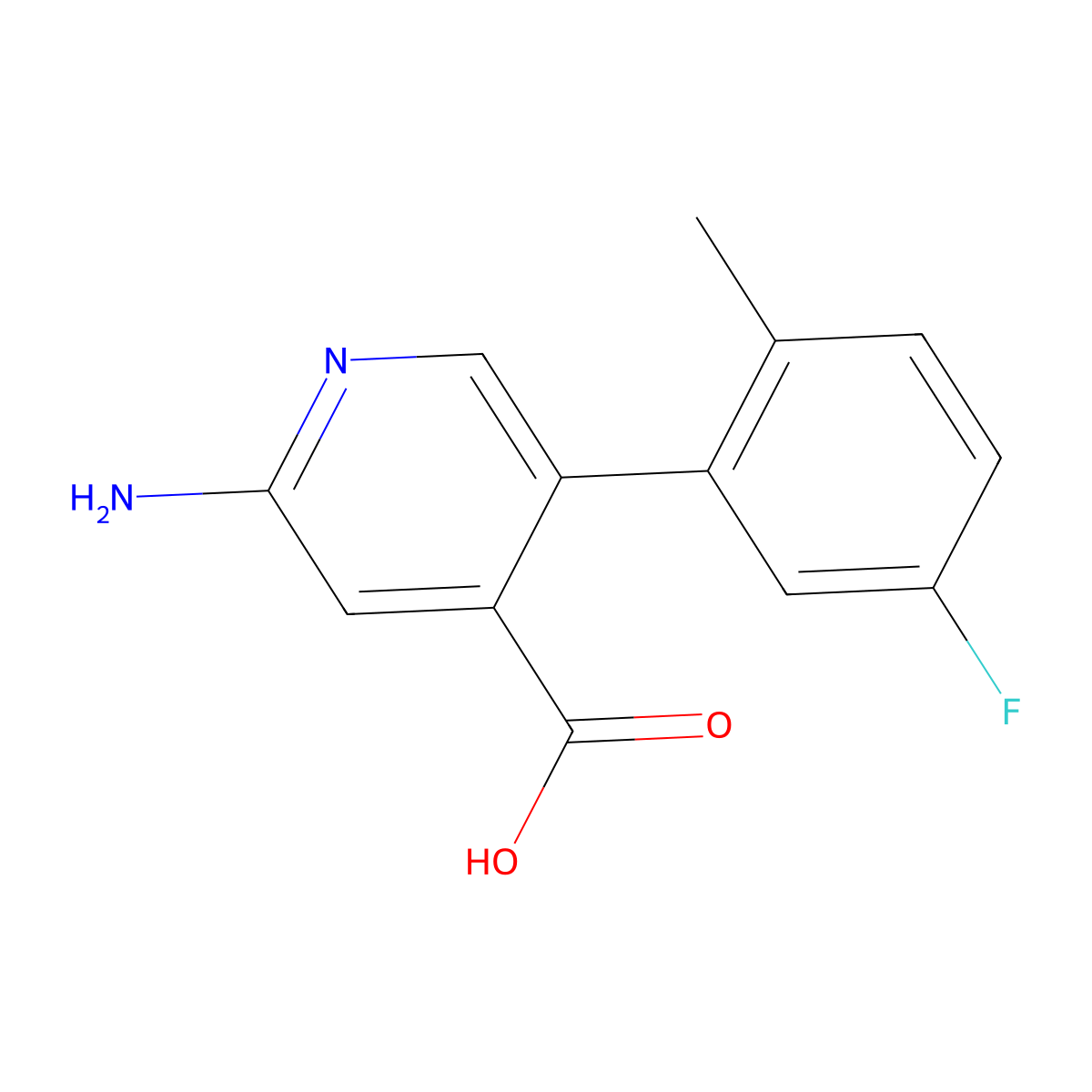 2-Amino-5-(5-fluoro-2-methylphenyl)pyridine-4-carboxylic acid molecular structure, CAS 1262004-41-0
