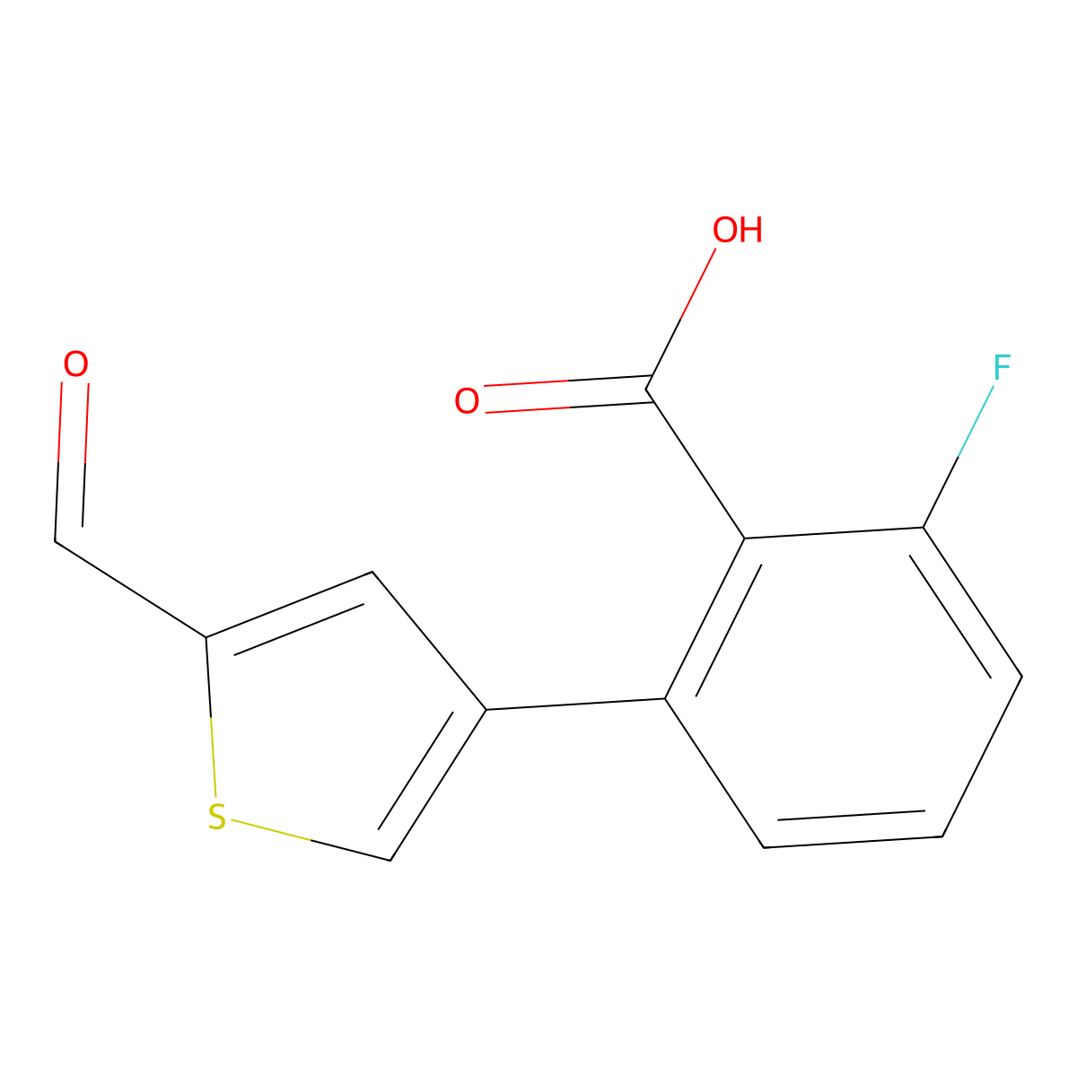 2-Fluoro-6-(5-formylthiophen-3-yl)benzoic acid molecular structure, CAS 1262005-86-6