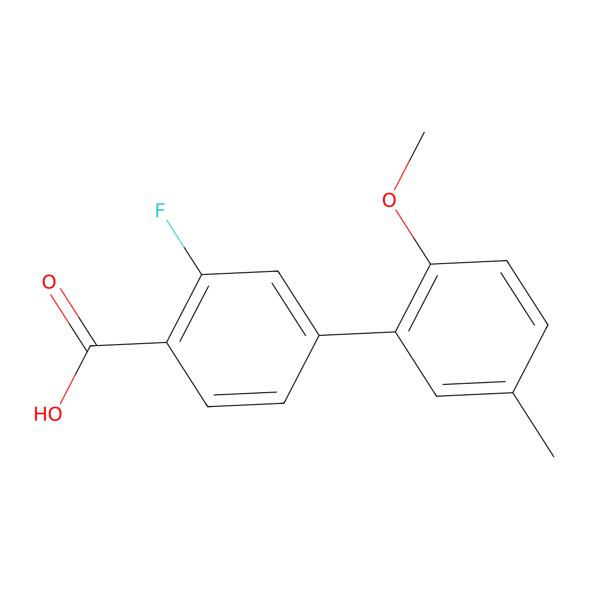 2-Fluoro-4-(2-methoxy-5-methylphenyl)benzoic acid molecular structure, CAS 1262007-03-3