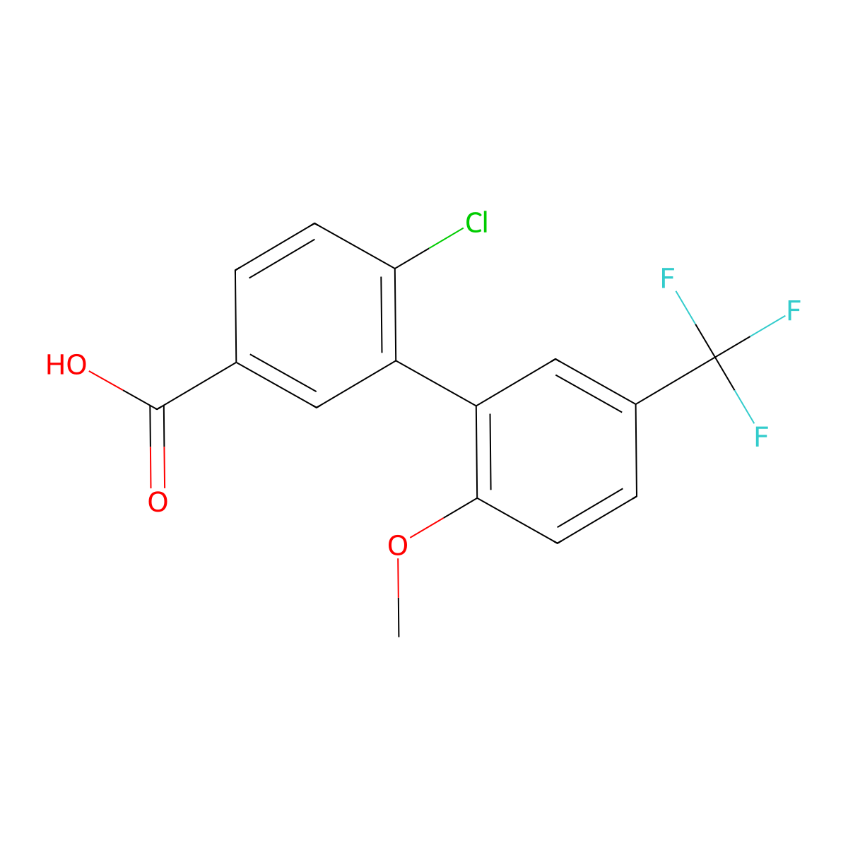 4-Chloro-3-(2-methoxy-5-trifluoromethylphenyl)benzoic acid molecular structure, CAS 1262010-57-0