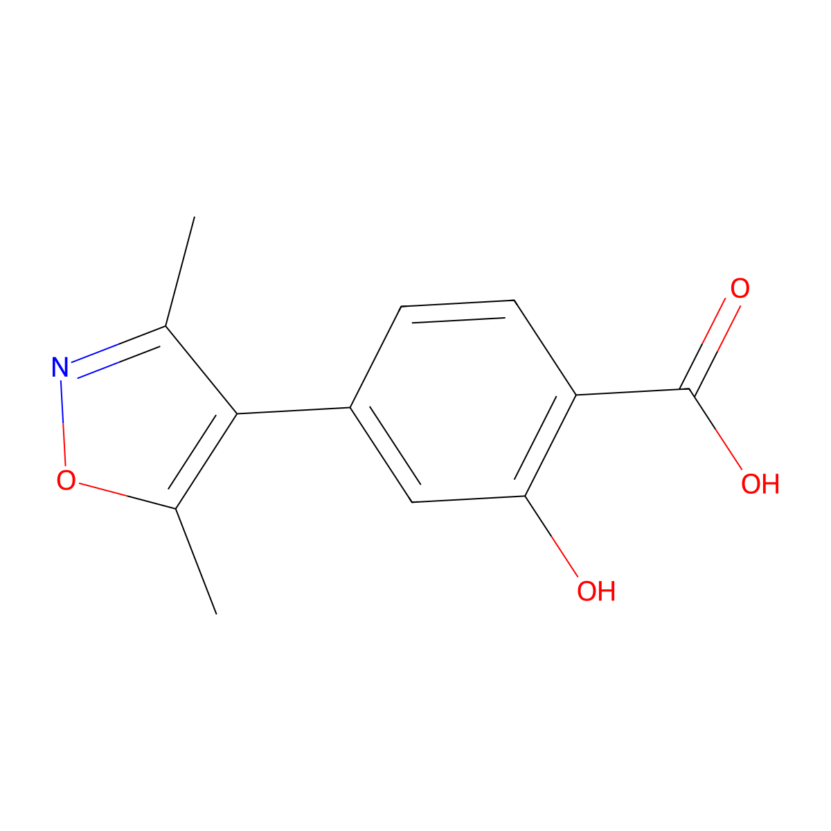 4-(3,5-Dimethyl-1,2-oxazol-4-yl)-2-hydroxybenzoic acid molecular structure, CAS 1262010-60-5