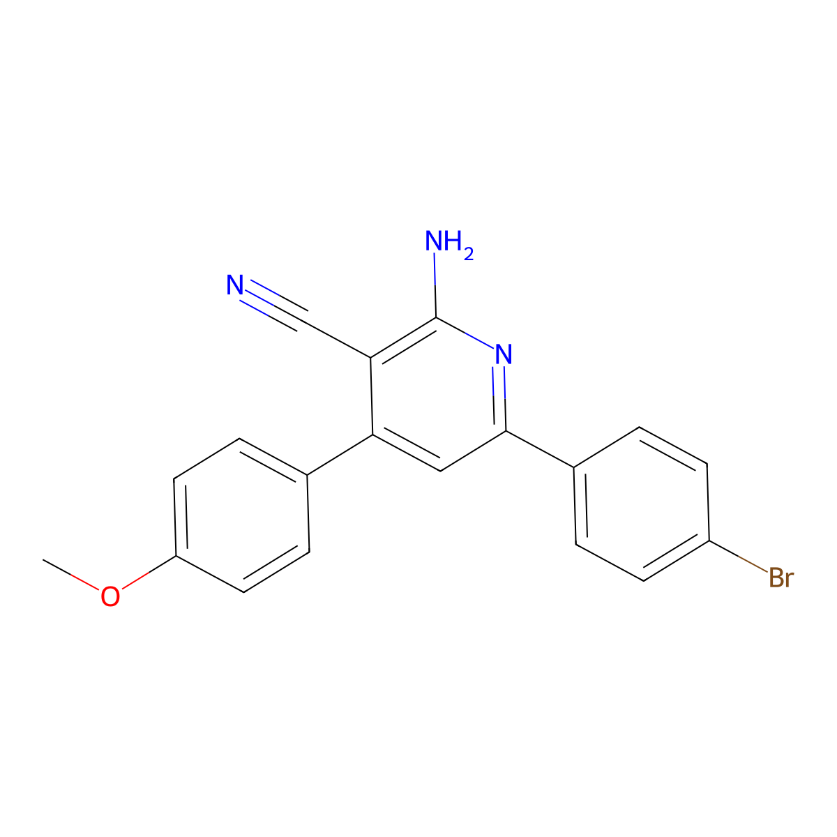 2-Amino-6-(4-bromophenyl)-4-(4-methoxyphenyl)nicotinonitrile molecular structure, CAS 126202-92-4