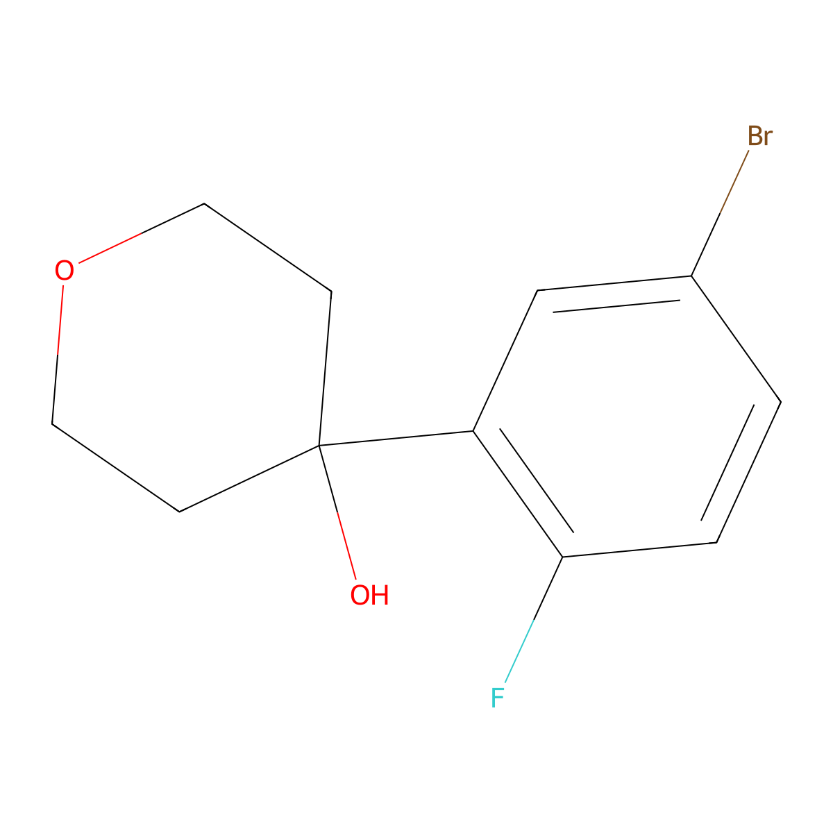 4-(5-bromo-2-fluorophenyl)tetrahydro-2H-pyran-4-ol molecular structure, CAS 1262037-76-2