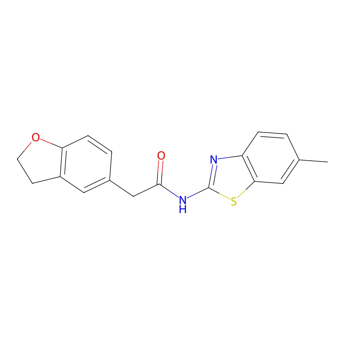 2-(2,3-Dihydrobenzofuran-5-yl)-N-(6-methylbenzo[d]thiazol-2-yl)acetamide molecular structure, CAS 1262138-64-6