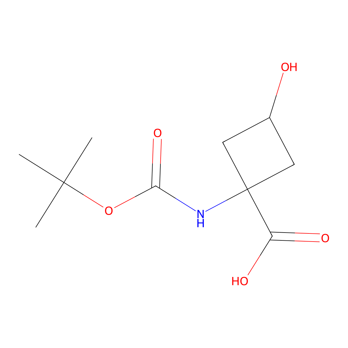 (1s,3s)-1-{[(Tert-butoxy)carbonyl]amino}-3-hydroxycyclobutane-1-carboxylic acid molecular structure, CAS 1262141-51-4