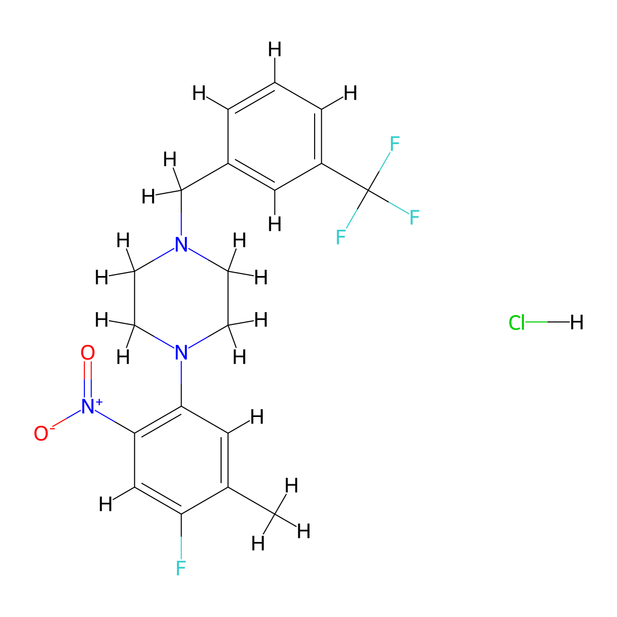 1-(4-Fluoro-5-methyl-2-nitrophenyl)-4-{[3-(trifluoromethyl)phenyl]methyl}piperazine hydrochloride molecular structure, CAS 1262222-57-0