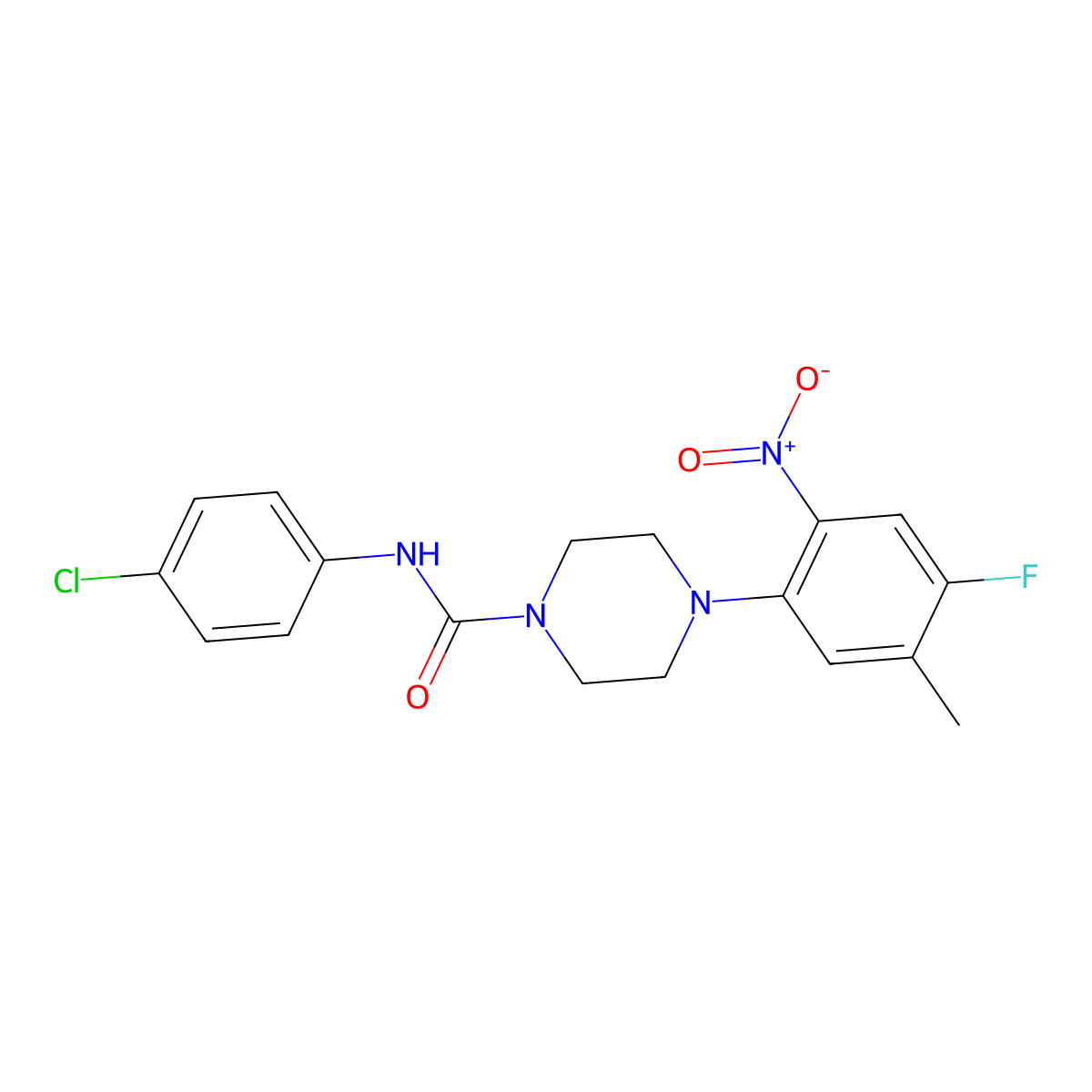 N-(4-chlorophenyl)-4-(4-fluoro-5-methyl-2-nitrophenyl)piperazine-1-carboxamide molecular structure, CAS 1262222-58-1