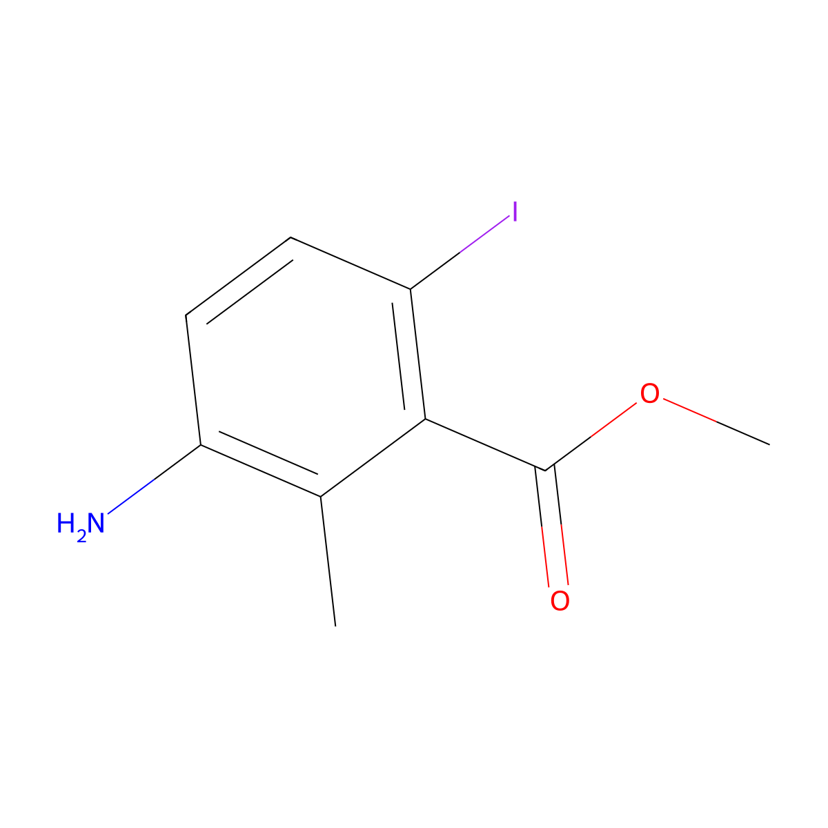 Methyl 3-amino-6-iodo-2-methylbenzoate molecular structure, CAS 1262235-97-1