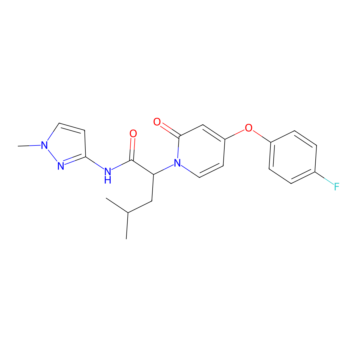 2-(4-(4-Fluorophenoxy)-2-oxopyridin-1(2H)-yl)-4-methyl-N-(1-methyl-1H-pyrazol-3-yl)pentanamide molecular structure, CAS 1262239-19-9