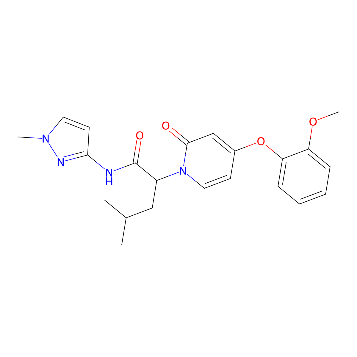 2-(4-(2-Methoxyphenoxy)-2-oxopyridin-1(2H)-yl)-4-methyl-N-(1-methyl-1H-pyrazol-3-yl)pentanamide molecular structure, CAS 1262239-30-4