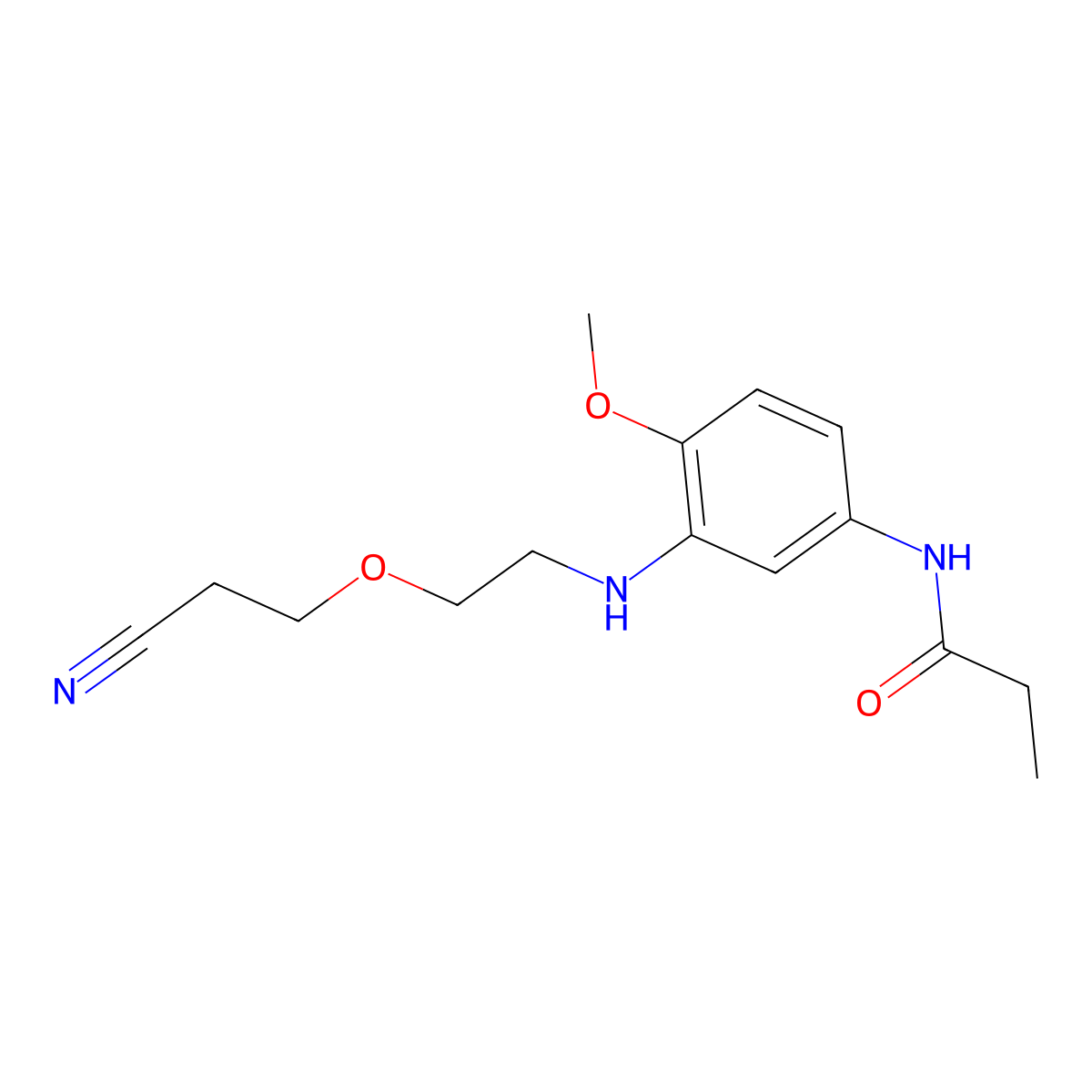 Propanamide, N-(3-((2-(2-cyanoethoxy)ethyl)amino)-4-methoxyphenyl)- molecular structure, CAS 126224-16-6