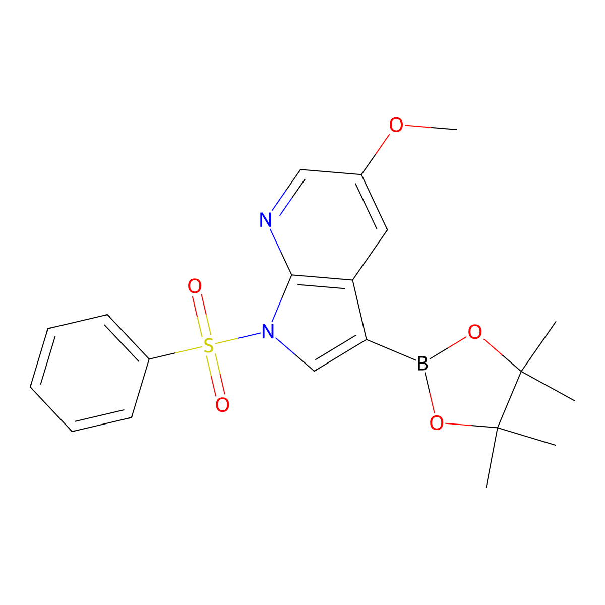 5-Methoxy-1-(phenylsulfonyl)-3-(4,4,5,5-tetramethyl-1,3,2-dioxaborolan-2-yl)-1H-pyrrolo[2,3-b]pyridine molecular structure, CAS 1262294-19-8
