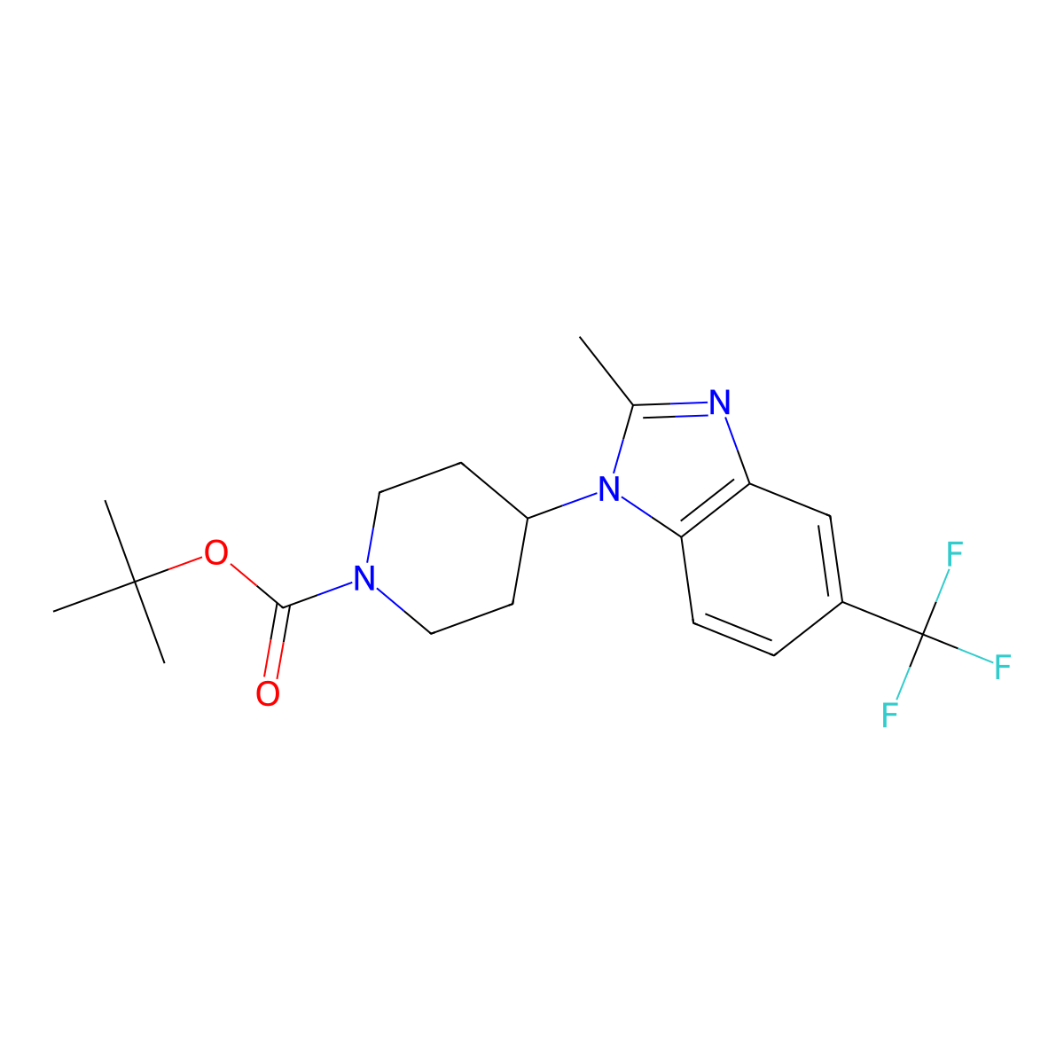 tert-Butyl 4-(2-methyl-5-(trifluoromethyl)-1H-benzo[d]imidazol-1-yl)piperidine-1-carboxylate molecular structure, CAS 1262400-72-5