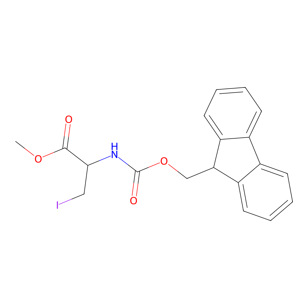 (9H-Fluoren-9-YL)methyl (S)-1-(methoxycarbonyl)-2-iodoethylcarbamate molecular structure, CAS 1262407-45-3