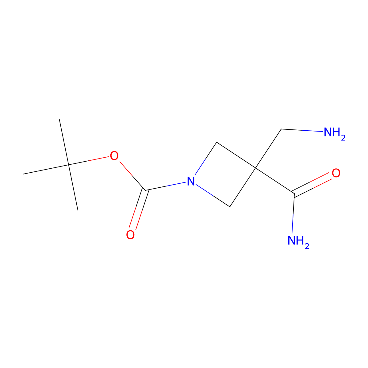 Tert-butyl 3-(aminomethyl)-3-carbamoylazetidine-1-carboxylate molecular structure, CAS 1262407-51-1