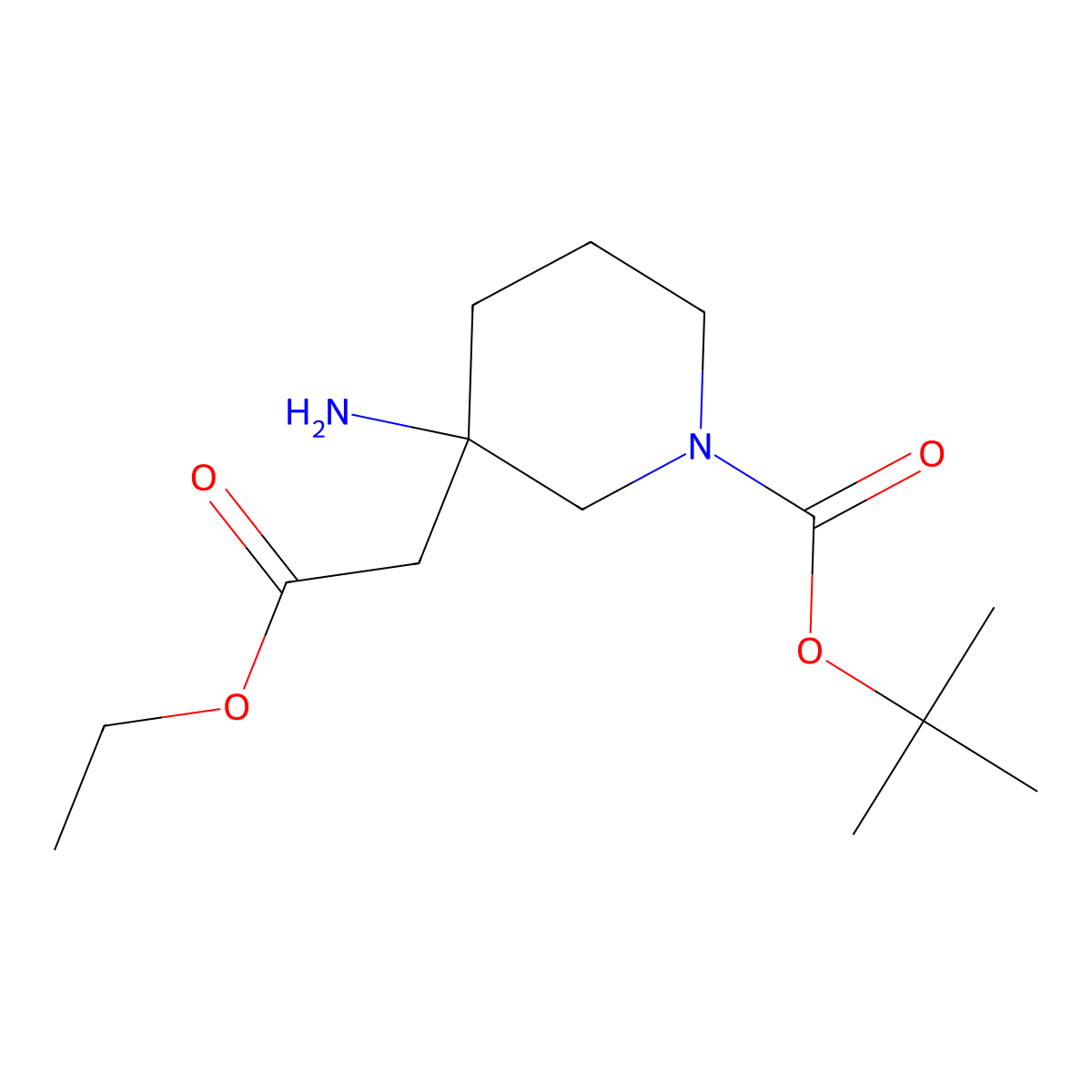 tert-Butyl 3-amino-3-(2-ethoxy-2-oxoethyl)piperidine-1-carboxylate molecular structure, CAS 1262407-74-8