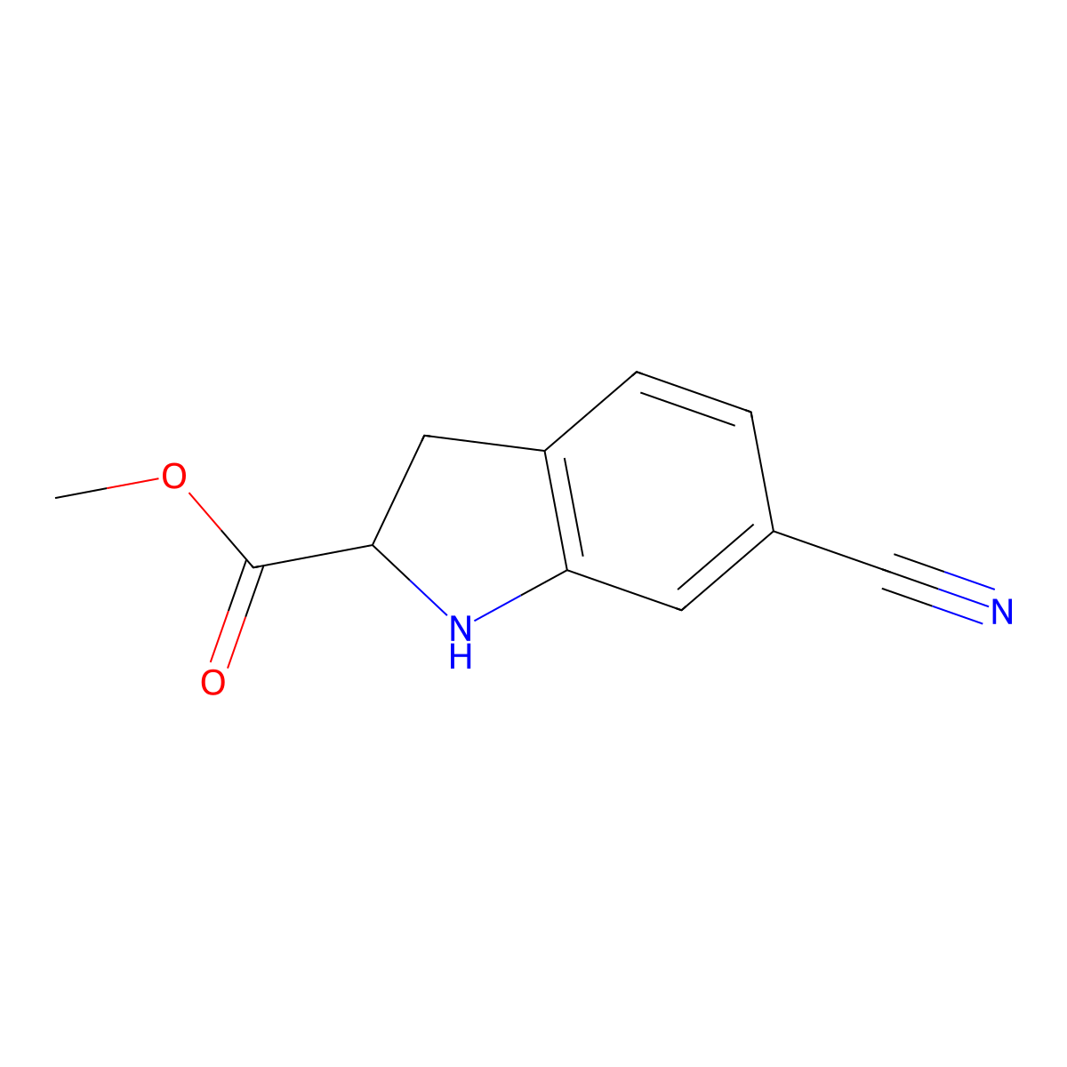 methyl 6-cyano-2,3-dihydro-1H-indole-2-carboxylate molecular structure, CAS 1262408-01-4