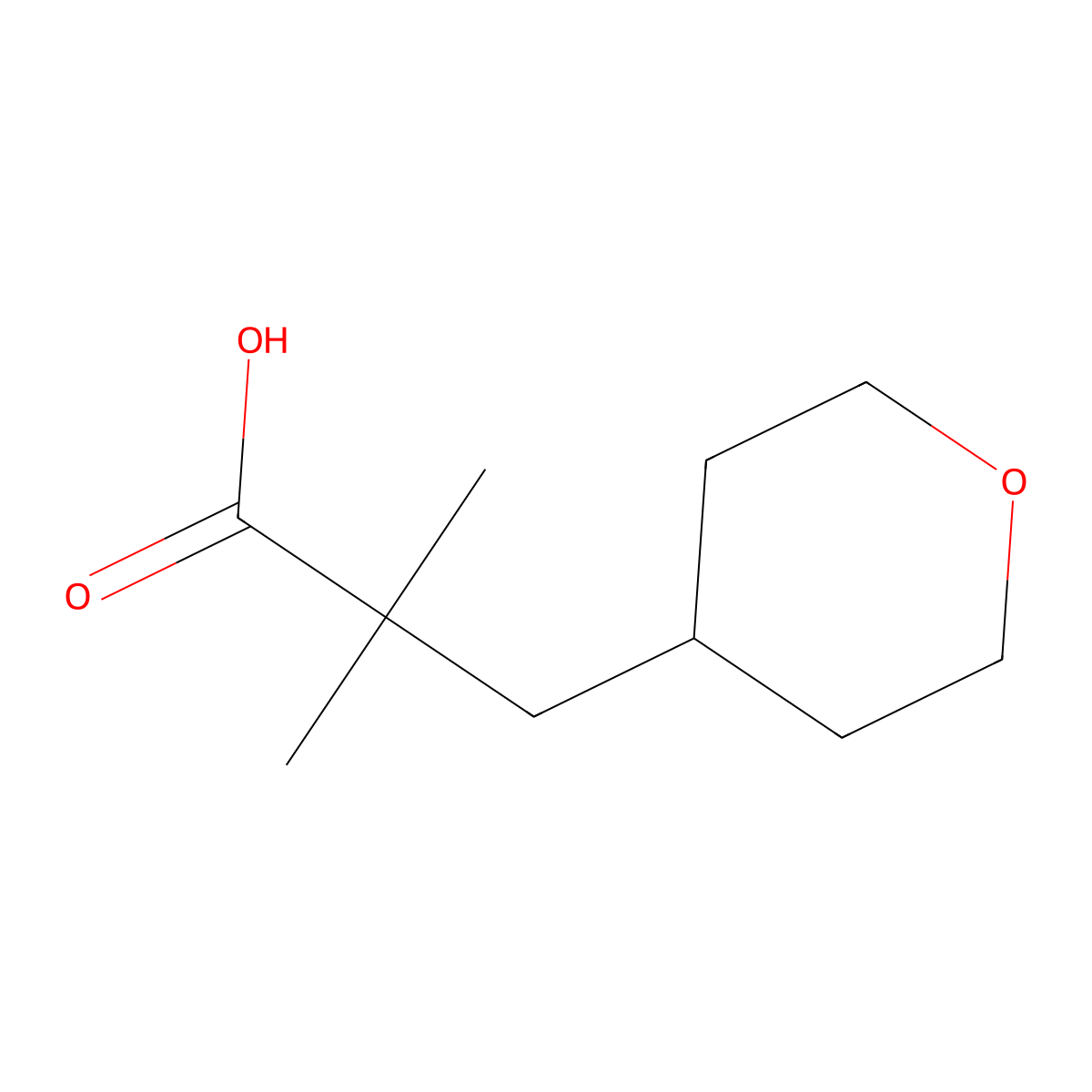 2,2-Dimethyl-3-(oxan-4-yl)propanoic acid molecular structure, CAS 1262408-58-1